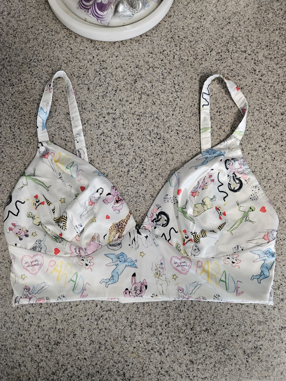 Printed White Bralette with Pastel Parade Motifs
